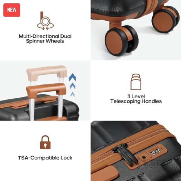 20 Inch Hard Shell Carry On Luggage Set with Spinner Wheels & TSA Lock - Picture 4 of 8